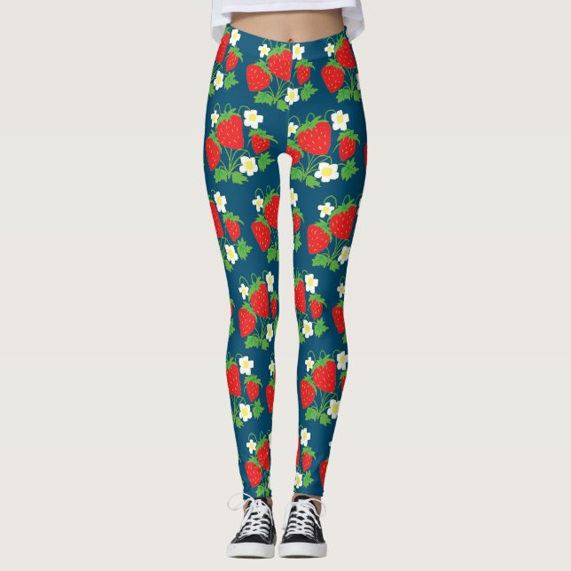 Legging Padrão de Morango e Flores (Frente)