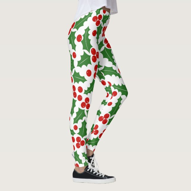 Legging Padrão de morango vermelho e verde Natal (Direita)