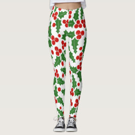 Legging Padrão de morango vermelho e verde Natal