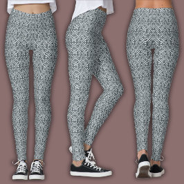 Legging Padrão de Mosaico Abstrato | Escamas Prateadas