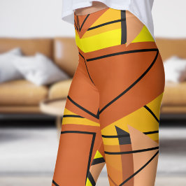 Legging Padrão de Mosaico Amarelo Vibrante