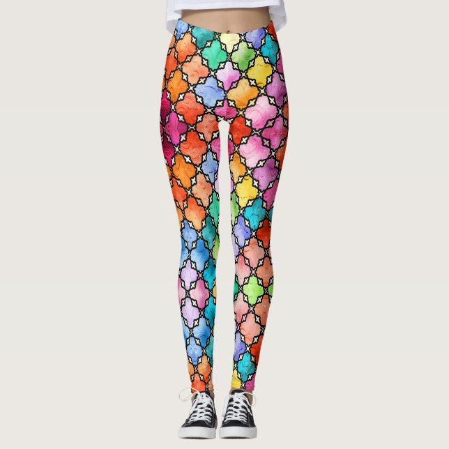 Legging Padrão de mosaico arco-íris (Frente)