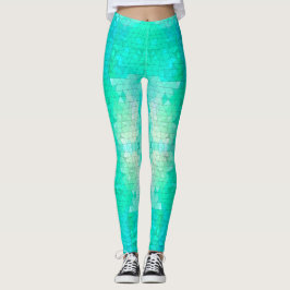 Legging Padrão de Mosaico Azul-Azul-Azul-Aqua Azul