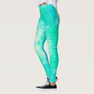 Legging Padrão de Mosaico Azul-Azul-Azul-Aqua Azul