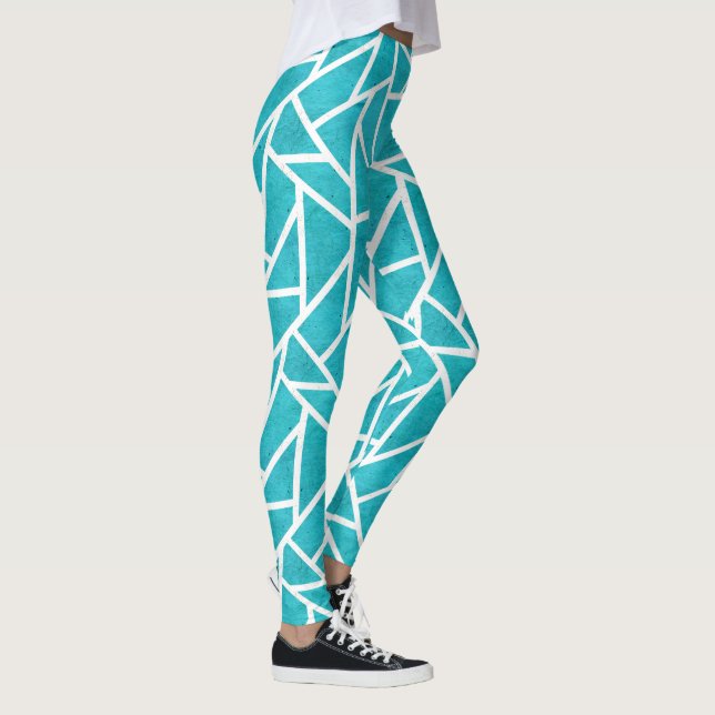 Legging Padrão de mosaico azul-esverdeado e branco (Direita)