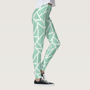 Legging Padrão de mosaico branco e verde de impressão