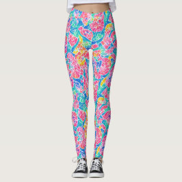 Legging Padrão de Mosaico de Aquarela Geométrica Arco-íris
