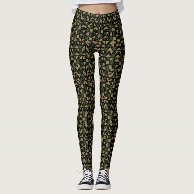 Legging Padrão de Mosaico Geométrico Terroso (Frente)