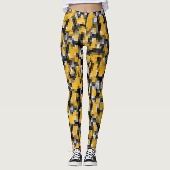 Legging Padrão de mosaico preto amarelo moderno da Trendy (Frente)