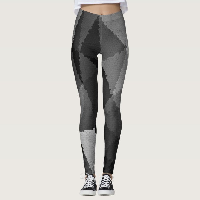 Legging Padrão de mosaico preto e branco (Frente)