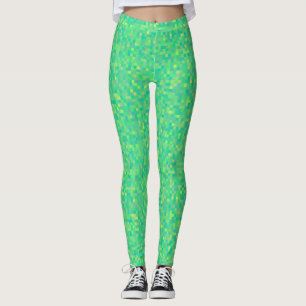Legging Padrão de mosaico verde/amarelo de pixel na moda