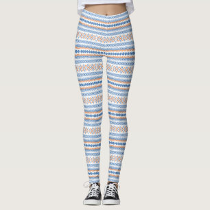 Legging Padrão de Motivo Tribal Azteca Laranja Azul Fofo