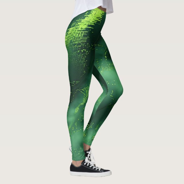 Legging Padrão de Motografia Verde Abstrato Personalizado (Direita)