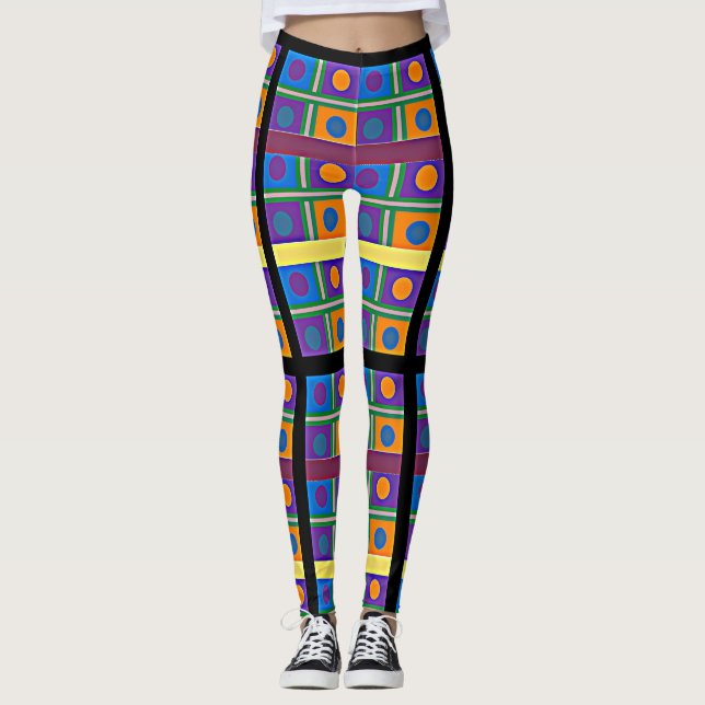 Legging Padrão de multicor abstrato com quadrados e pontos (Frente)