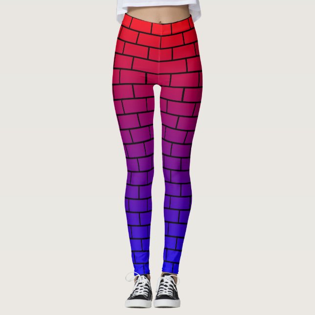 Legging Padrão de Muro de Tijolos Vermelhos e Azuis (Frente)