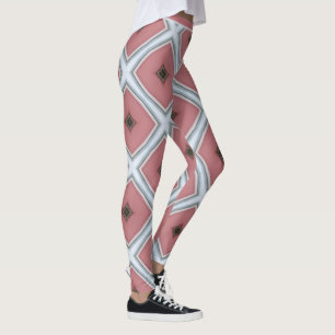 Legging Padrão de Na moda Geométrico Geométrico Branca Mod