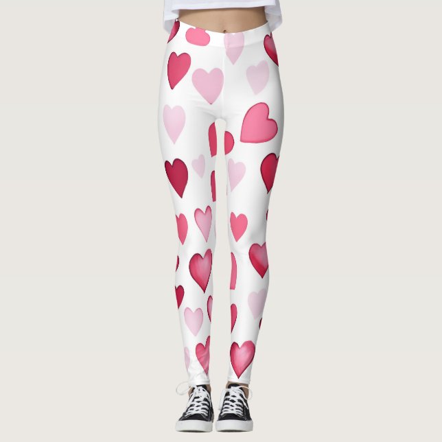Legging Padrão de Namorados de Corações Vermelhos Rosa (Frente)