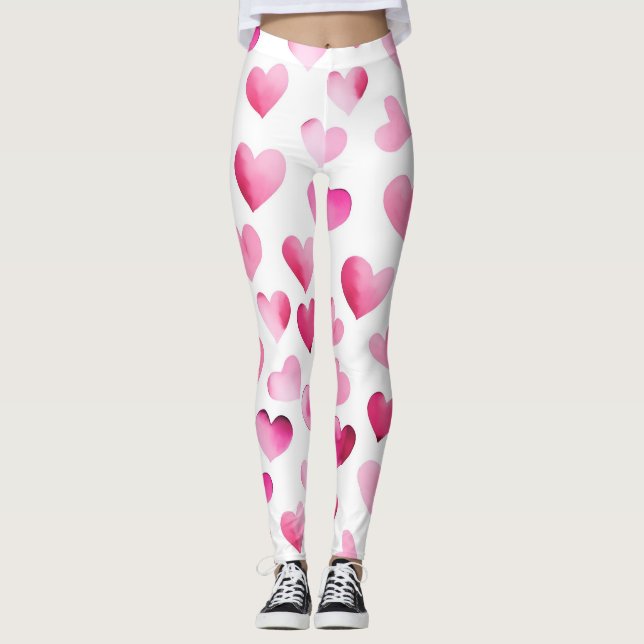 Legging Padrão de Namorados de Corações Vermelhos Rosa (Frente)