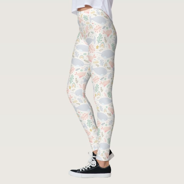 Legging Padrão de Narwhal e Seal de Aquarela (Esquerda)