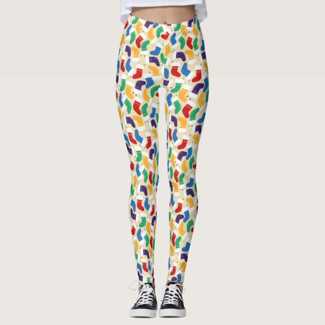 Legging Padrão de Natal Colorido Divertido (Frente)