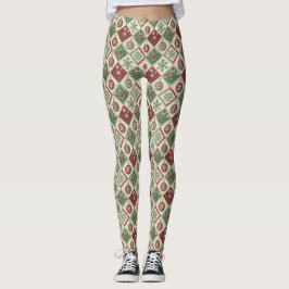 Legging Padrão de Natal com Colcha de Retalhos Vintage