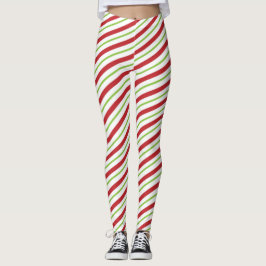 Legging Padrão de Natal da Red Green White Stripes