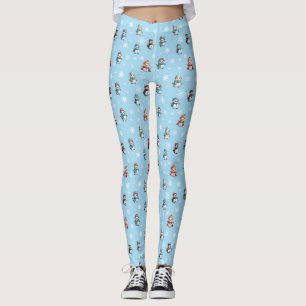 Legging Padrão de Natal de Bonecos de Neve e Flocos de Nev