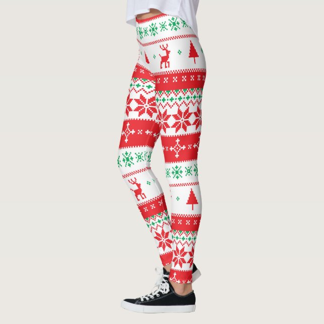 Legging Padrão de Natal de Floco de Neve de Rena Nórdica (Esquerda)