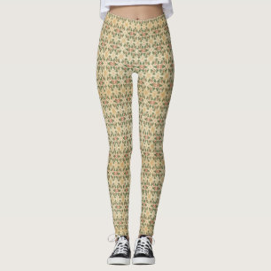 Legging Padrão de Natal de Floco de Neve e Azevinho Vintag