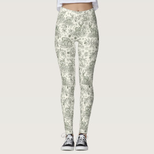 Legging Padrão de Natal de Veado Florestal em Toile Verde