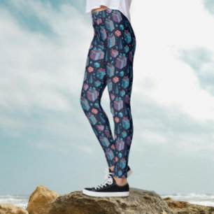 Legging Padrão de Natal do Whimsical Blue Colorful