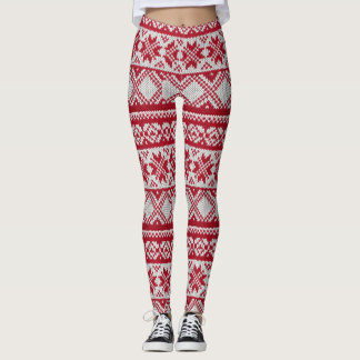 Legging Padrão de Natal em vermelho e branco