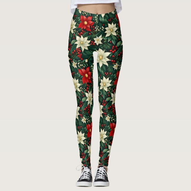 Legging Padrão de Natal Floral (Frente)