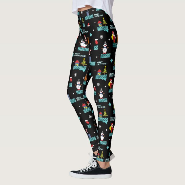 Legging Padrão de Natal Merry Pixelado - Design retroativo (Esquerda)