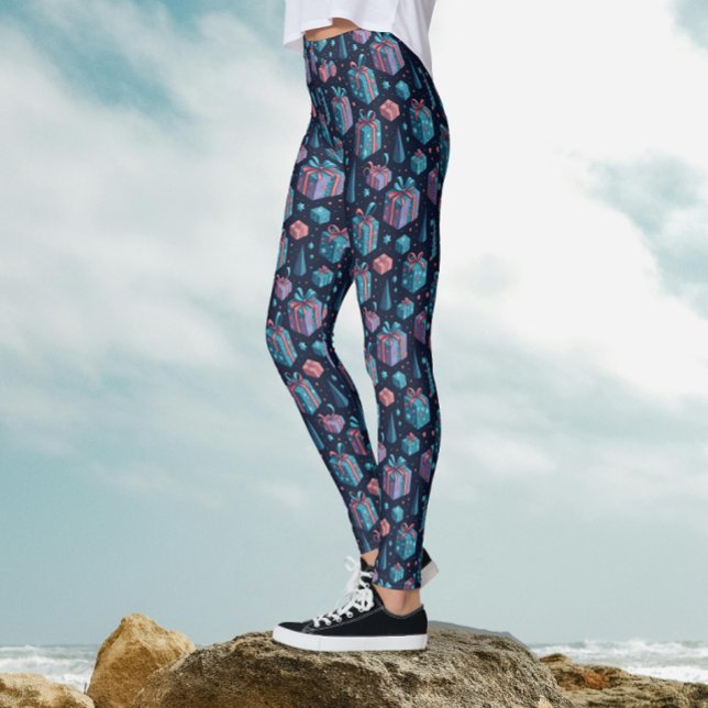 Legging Padrão de Natal Presentes Coloridos Azul Caprichos (Criador carregado)