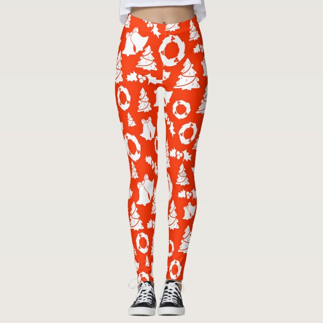 Legging Padrão de Natal Vermelho (Frente)