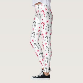 Legging Padrão de Natal vermelho e branco com canas doces