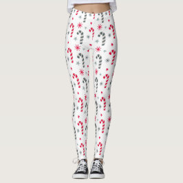 Legging Padrão de Natal vermelho e branco com canas doces