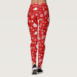 Legging Padrão de Natal Vermelho e Branco Ho Ho Ho