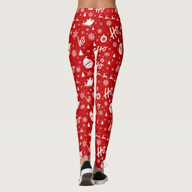 Legging Padrão de Natal Vermelho e Branco Ho Ho Ho (Verso)