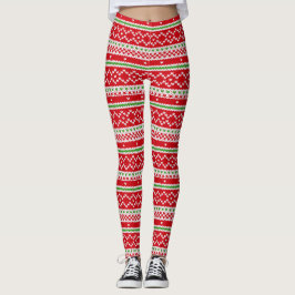 Legging Padrão de Natal Vermelho e Verde