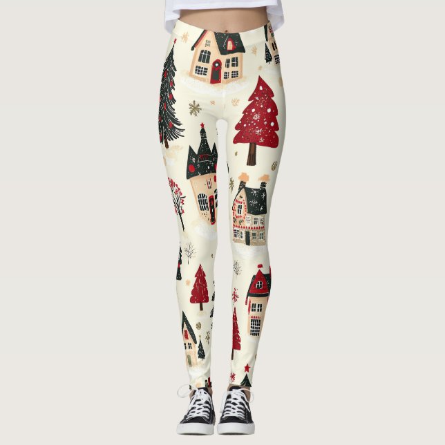 Legging Padrão de Natal Vintage Woodland (9) (Frente)
