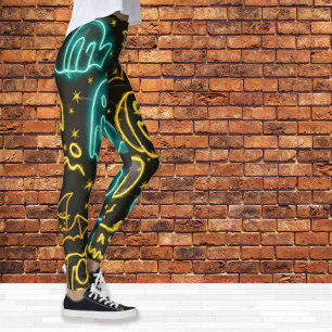 Legging Padrão de Neon Assustador de Morcegos Fantasmas de