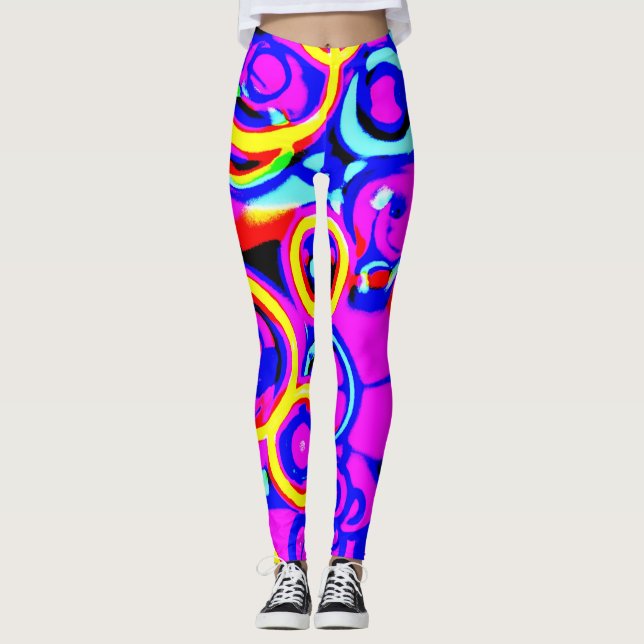 Legging Padrão de Neon Colorido Vibrante (Frente)