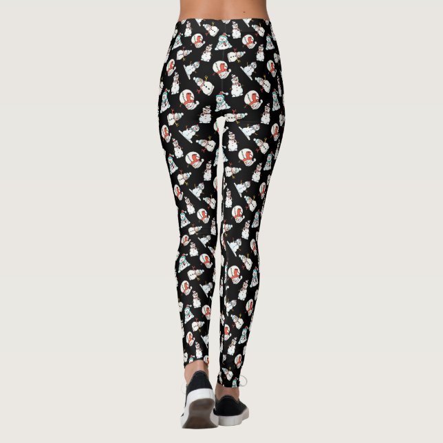 Legging Padrão De Neve Para Preto De Natal (Verso)