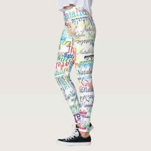 Legging Padrão de Nomes Coloridos personalizado em branco