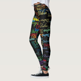 Legging padrão de nomes coloridos preto personalizado
