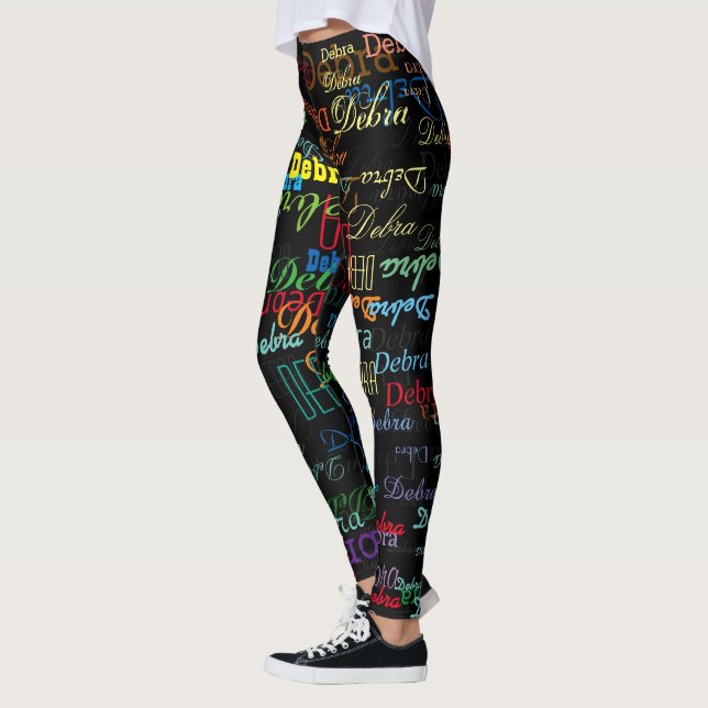 Legging padrão de nomes coloridos preto personalizado (Esquerda)