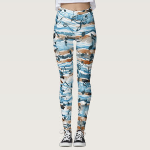 Legging padrão de notas de música abstrato watercolor.