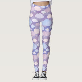 Legging Padrão de Nuvens e Estrelas de Pastel Whimsical